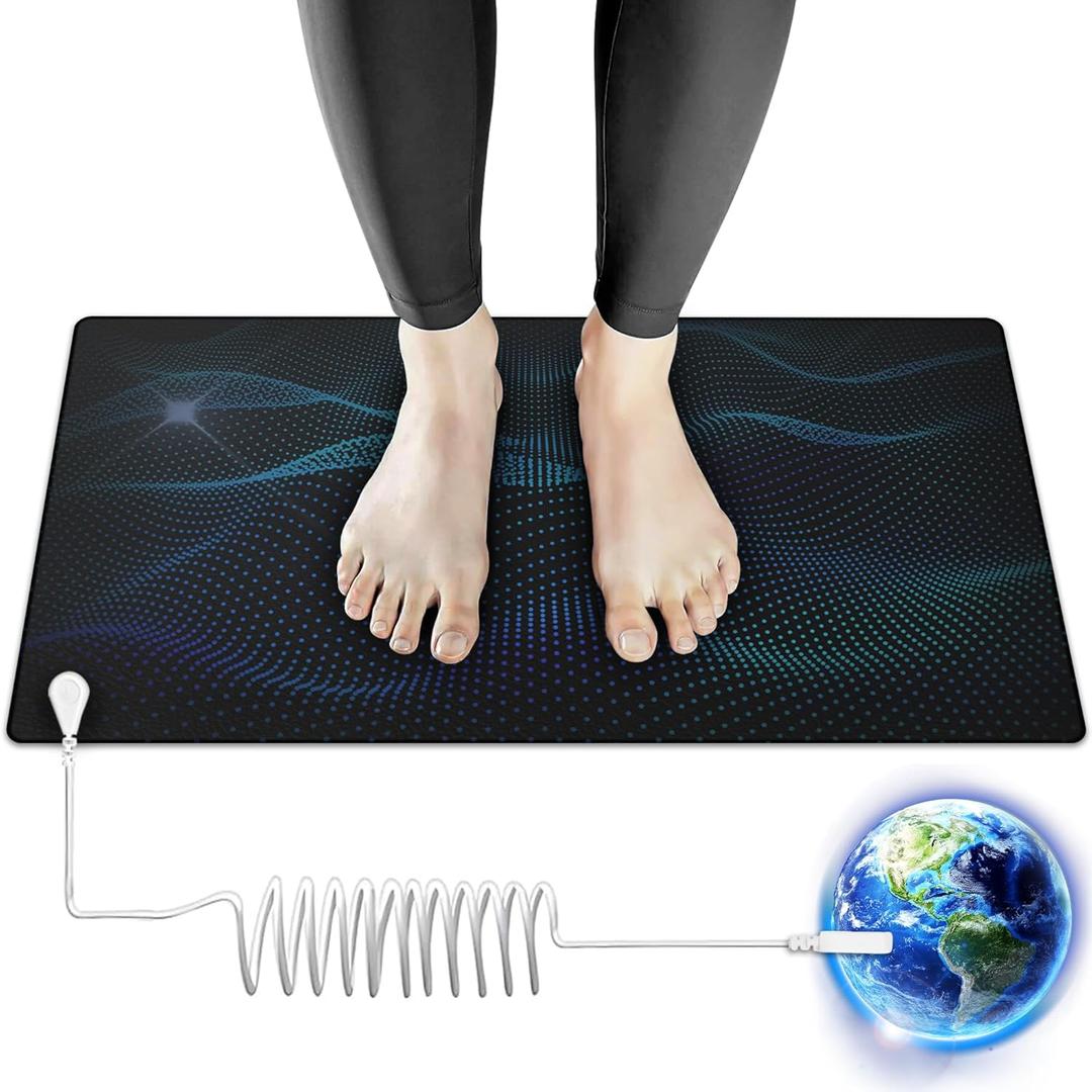 Grounding Mat for Sleep, Energy, Pain Relief, Inflammation, Balance, Wellness, Earth Connection Therapy for Indoor Grounding at Home, Office, or Work 16"x24" (Black)