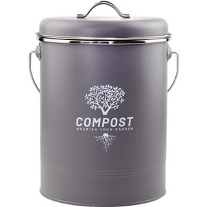 Kitchen Countertop Compost Bin, Odor Resistant Indoor Compost Bin with Lid and Charcoal Filter, Rust Resistant Coated Compost Bucket, Compost Container, Gray