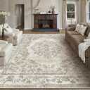 PureCozy 8x10 Area Rug Beige Washable Vintage Distressed Living Room Carpet Large Bedroom Indoor Medallion Floral Non Slip Retro Throw Floor Mat for Office Dining Room Kitchen Bathroom
