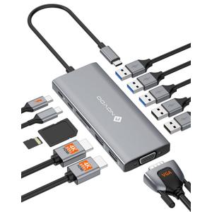NOVOO USB C Docking Station, 12 in 1 Docking Station Dual Monitor with 2 HDMI, VGA, 5 USB Ports, 100W PD, USB-C Data, SD/TF Card Reader, Compatible with MacBook/Dell/HP/Surface