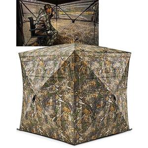TIDEWE Hunting Blind See Through with Carrying Bag, 2-3 & 3-4 Person Pop Up Ground Blinds 270 Degree, 300D Portable Resilient Hunting Tent(Camouflage)