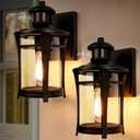 2-Pack Motion Sensor Outdoor Lights, Dusk to Dawn Porch Lights, 3 Modes Exterior Wall Light Fixture, Waterproof Aluminum Anti-Rust Lantern for House Outside Entryway, Motion Activated (Black)