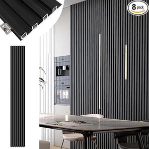 Black Wall Panels for Interior Decor Slat Wall Paneling 96x6in 8Pack for Livingroom Bedroom Modern Black Panels for WallDecor