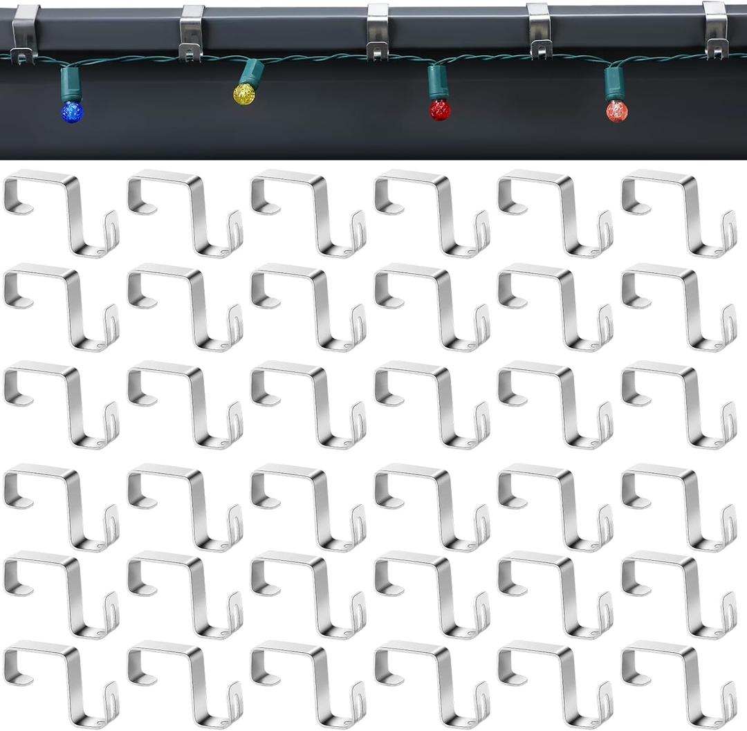 50 Pcs Gutter Clips for Hanging Outdoor Lights Christmas Hooks Aluminum Weatherproof Gutter Clips Hangers for Holiday Seasonal Outside String Lights Xmas Decoration (Silver)