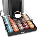 DecoBrothers Crystal Tempered Glass Vertuo Pod Holder Drawer, 30 Large or 60 Small Nespresso Capsule Organizer, Black (60 pcs Capacity)