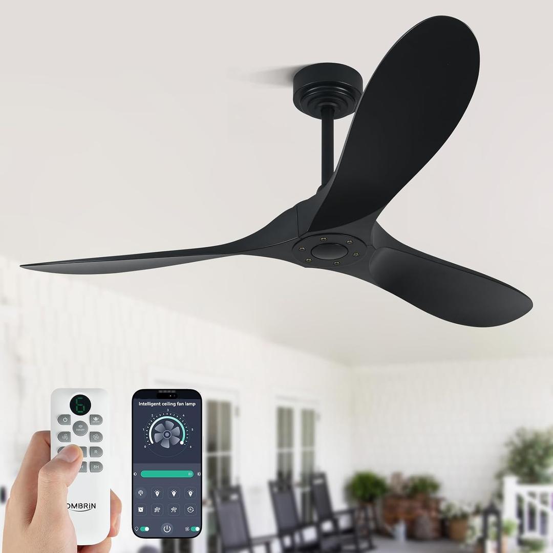 42" Black Ceiling Fan No Light – Outdoor & Indoor Fan with ABS Blades, Remote & App Control, 6-Speed Adjustable Reversible DC Motor for Patio, Porch