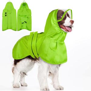 Kuoser Dog Raincoat, Waterproof Dog Jacket with Hood, Reflective Pet Rain Coat for Dogs, Adjustable Lightweight Puppy Rain Gear for Outdoor Protection & Night Walks, Large 