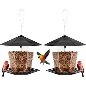 Jealoeur Bird Feeders for Outdoors Hanging Bird Feeder Wild Birds Seed, Black 2 Pack