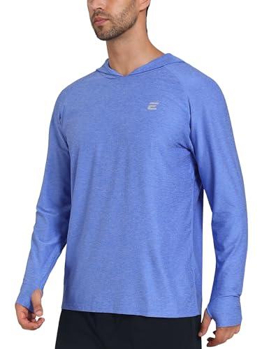 Endyart Men's UPF 50+ Sun Protection Hoodie Shirts UV SPF Long Sleeve Rash Guard Fishing Swim Shirts Quick Dry, Size L, Blue