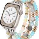 VISOOM Beaded Boho Bracelet Compatible for Apple Watch Band 40mm/ 38mm/ 41mm Series 9 8 7 SE Series 6/ 5/ 4 Women Fashion Cute Handmade Crystal Beads Stretchy Watch Strap for iWatch Bands Series 3/ 2/ 1 Replacement