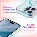 ZTOFERA Magnetic Case for iPhone 16 Pro Case 6.3",Cute Luxruy Iridescent Case with Love Hearts Pattern, Plating Edge Camera Lens Protection Shockproof Phone Case for Women Girls,Blue
