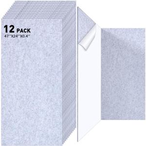 12 Pack Large Acoustic Panels, 47 x 24 x 0.4 Inch Self-adhesive Sound Absorbing Panel for Studio Home Office(Gray)