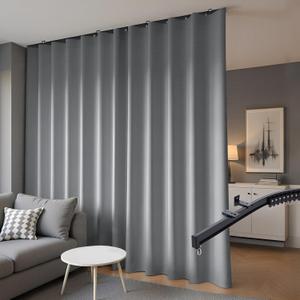 hoeflife Room Divider Blackout Curtains & Ceiling Curtain Track Set Wall Mount Extra Wide Track Curtains Flexible Sliding Curtain Rod Room Separation PrivacyW 180 x H 108 in Grey Drape & Black Rail