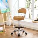 FIRAVOE Rolling Chairs for Desks (Adjustable Height 20"-27") (Comfortable Salon Chair) Makeup Vanity Chair 300lbs Capacity (Caramel Brown) (With Back & Footrest)