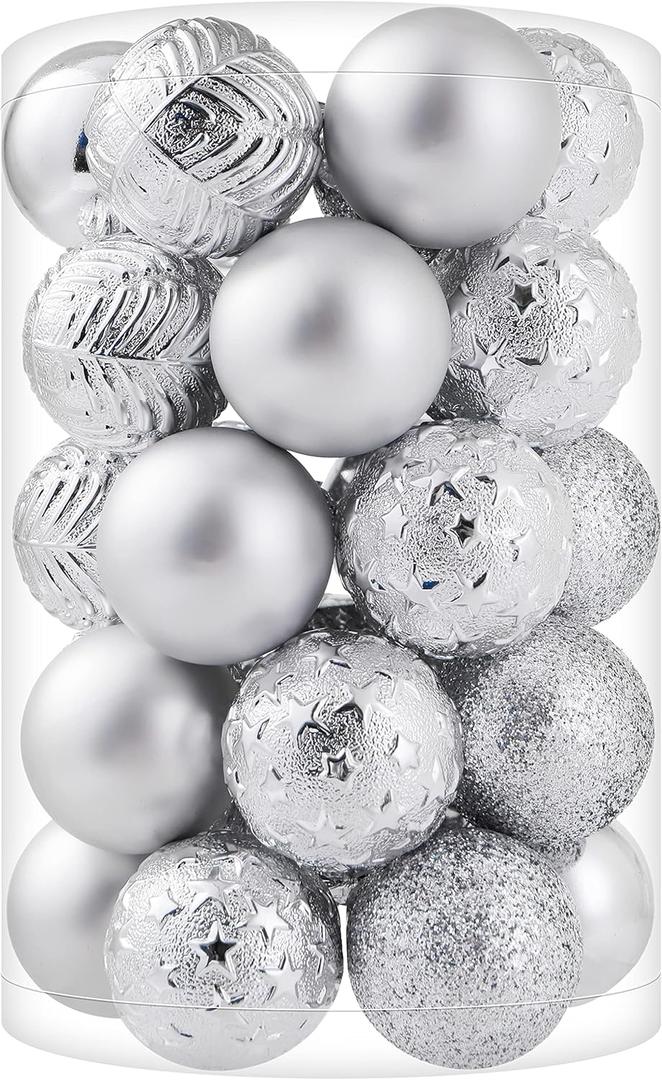 34ct Silver Mini Christmas Ball Ornaments Shatterproof Plastic Christmas Tree Decorations for Xmas Party Home Office Holiday Decor -Small Size (1.57"/ 40mm)