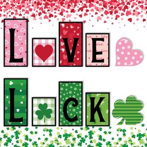 6 Pcs Valentines Day and Reversible St Patricks Day Wood Signs, Double Side Printed Free Standing Blocks, Heart Shamrocks Table Centerpiece Decor, Love Luck Farmhouse Sign for Tiered Tray Mantle