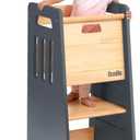 Toddler Tower with a Sliding Door and 3 Adjustable Heights - Complete Toddler Kitchen Stool Helper with Support Feet - Safe Design for 18+ Months to 6-Year-Old Kids - Gray (1 - Gray)