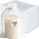 Sukh White Organza Bags 6"x9" - 100pcs Large Sheer Mesh Drawstring Bags for Jewelry, Soap, Fruits, Candy, Small Gift Bag for Weddings, Valentine's Day, Mother's Day, Halloween, Thanksgiving, Christmas
