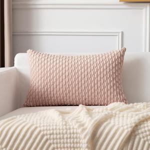 Kevin Textile Valentines Day 12x20 Inch Pillow Cover 1 Pack Boho Decorative Soft Striped Corduroy Lumbar Farmhouse Accent Rectangle Cushion Case for Living Room Couch Sofa Bed, Light Pink