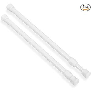 2 PCS Small Tension Curtain Rod, Adjustable 11 to 19 Inch, No Drilling White Short Tension Rod, Loaded Expandable Spring Curtain Rods for Windows Closet Cupboard Door