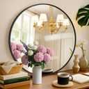 Black Mirror 24"x24" Circular Bathroom Mirror, Wall Mounted Mirror, Black Vanity Wall Mirror Frosted Metal Frame Anti-Rust, Tempered Glass Hangs Horizontally Mirror for Bedroom, Entryway, Living Room