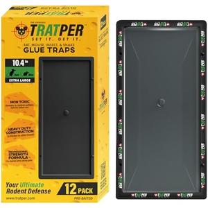 Tratper Glue Traps for Mice,Rat,Mouse,Snake,Lizard,Insect. 12 Pack. Extra Strength,Pre-Baited Adhesive.Heavy Duty Plastic Tray.Non-Toxic,Chemical-Free Pest Control for Home. 12Pack