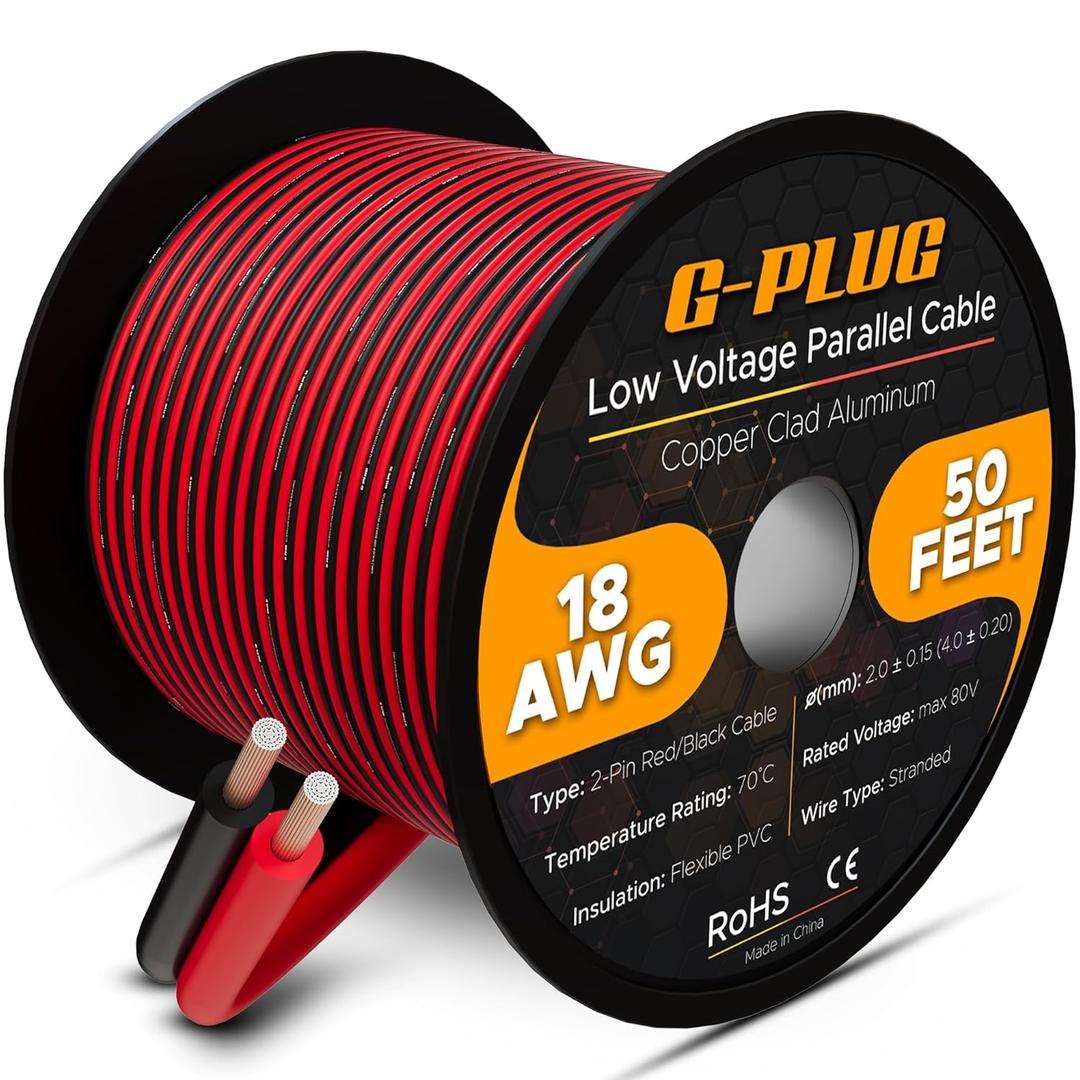 G-PLUG 18 AWG Electrical Wire  50ft Tinned Copper Cable with Flexible PVC Insulation, Heat & Corrosion Resistant  for Automotive, Marine, Solar, RV, and Outdoor Applications