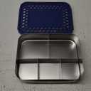 LunchBots Large Cinco Stainless Steel Lunch Container - Five Section Design Holds a Variety of Foods - Metal Bento Box - Dishwasher Safe - Stainless Lid - Blue Dots