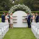 6.56FT Wooden Wedding Gift Display Arch, 6-Tier Champagne Wall Backdrop with Shelves for Party Favors, Escort Cards, Cupcakes & Desserts, Reusable Display Stand for Wedding Reception, Ceremony, Bridal Shower