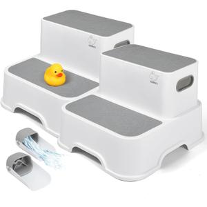 Toddler Step Stool for Bathroom Sink, 2-Pack Kids Toilet Potty Step Stools, Heavy Duty Baby Child Stepping Stool with Handle for Toddlers Kitchen Counter Bedroom Nursery Room (White)