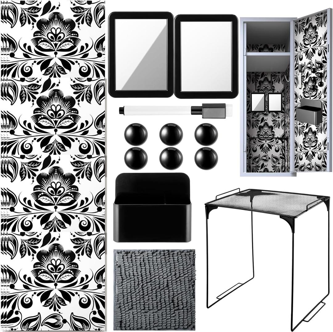 24 Pcs Locker Accessories Kit First Day of School Essentials with Locker Shelf Wallpaper Mirror Pen Holder Locker Rug Whiteboard Dry Erase Marker Magnet for Girls School Supplies