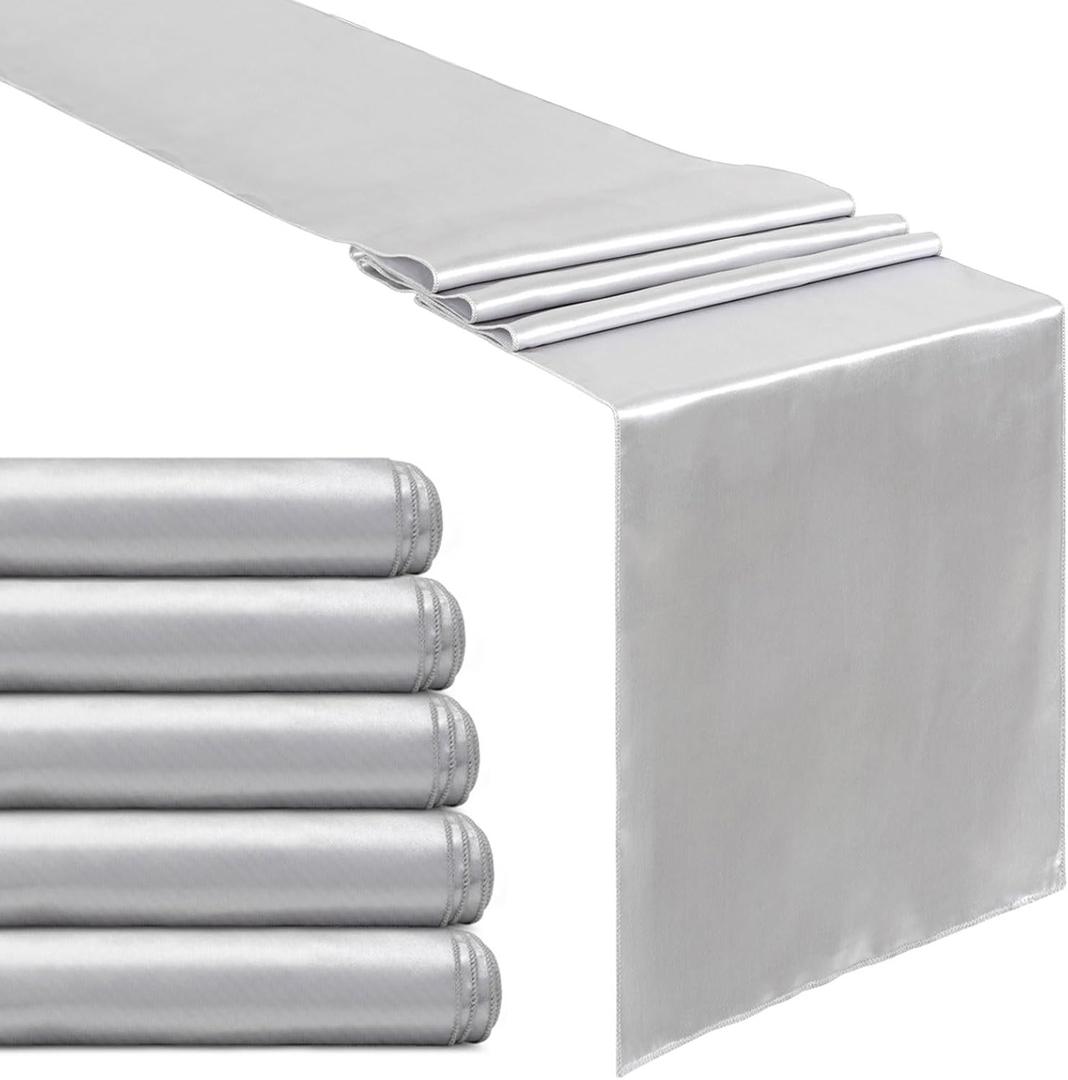 B-COOL Silver Table Runner Satin Table Runners Wedding Table Runner Silk Smooth Fabric for Wedding Spring Party Decorations 5 Packs 12x108 inch