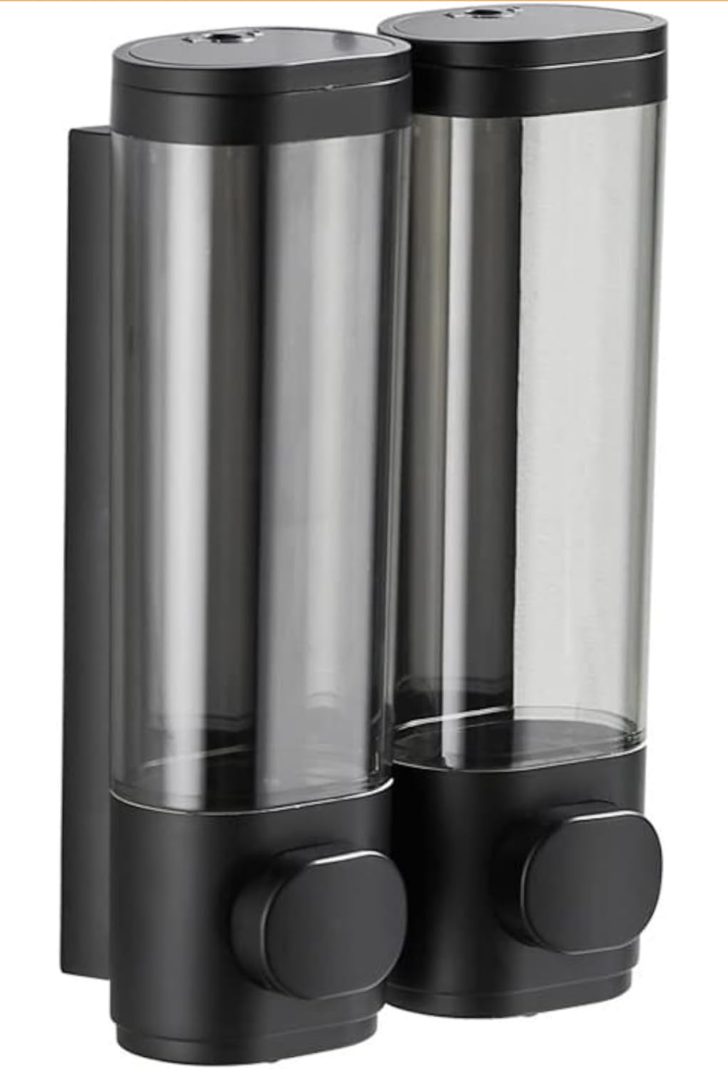 2-Chamber Soap Dispensers Wall Mount,400ml Bathroom Shower Dispenser,Press Manually Lotion Shower Soap Dispenser Use for Home,Bath,Kitchen,Hotels,Apartment,Restaurants(