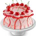 Chunful 24 Pcs Red Cherry Cake Decorations and Bow Fake Cherries Cake Toppers Artificial Fruit Decor for Birthday Party Decorations Valentines Bridal Wedding Party Supplies