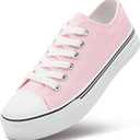 ZGR Womens White Tennis Shoes for Women,Lace up Canvas Sneakers,Casual Walking Canvas Shoes(Pink.US8)