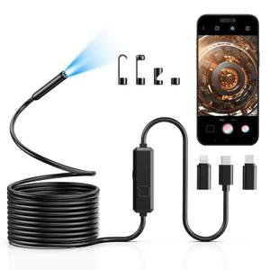 Endoscope Camera with Light, 1920P HD Borescope with 8 LED Lights, 16.5 FT Semi-Rigid Snake Inspection Camera, IP67 Waterproof Drain Pipe Borescope Mens Tool for iOS and Android