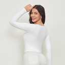 Women's Square Neck Long Sleeve Top : Cotton Flattering Blouse for Fitted Casual Sport Shirt Wear (White, L)