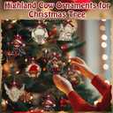 12 Pcs Christmas Highland Cow Ornaments Christmas 3D Highland Cow Wooden Xmas Tree Decorations Hanging Wood Funny Farm Animal Ornaments Gifts for Farmhouse Home Xmas Holiday Crafts Party Supplies