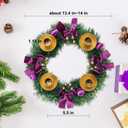 MorTime 14 Inches Christmas Wreath Candle Holder Ring, Christmas Candlestick Decoration with Glitter Berries Purple Bows and Christmas Balls for Winter Holidays Home Decor