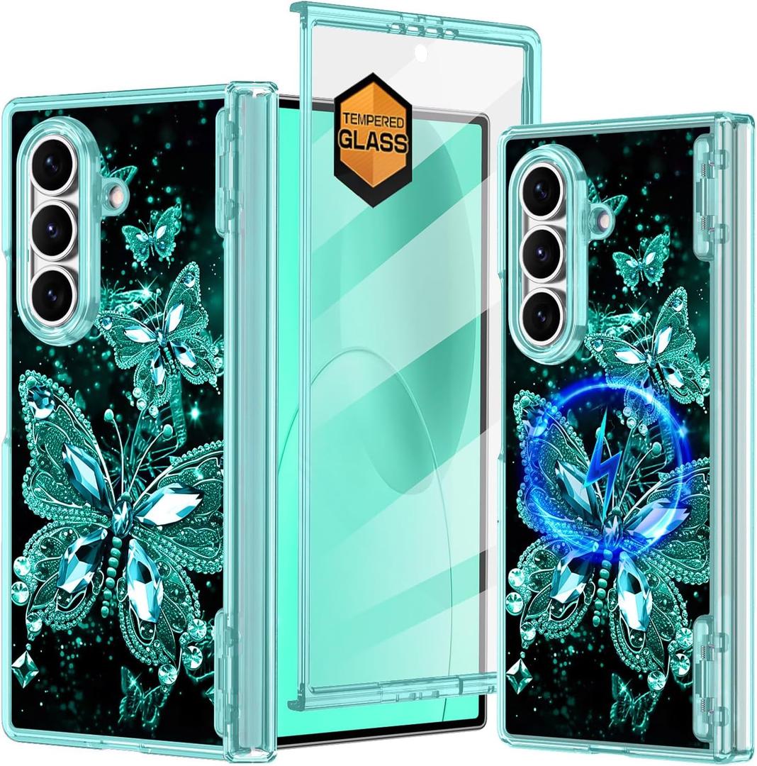 Hekodonk for Galaxy Z Fold 7 Case,[Compatible with MagSafe][Glow in The Dark][Front Screen Protector][Stand][Hinge Protection],Slim Fit for Women Girls for Samsung Galaxy Z Fold 7, Green
