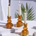 Woho Amber Candlestick Holders Set of 6 4.3" H for Thanksgiving/Fall Decorations, Ribbed Glass Taper Candle Holders Halloween Table Centerpiece, Vintage Candle Sticks Holder Decor for Boho Home Decor