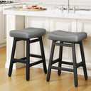 Counter Height Bar Stools Set of 2, 24 Inch Barstools for Kitchen Counter, Kitchen Stools with Bonded Leather Saddle Seats & Heavy Duty Metal Legs, Easy Assembly, Gray/Black