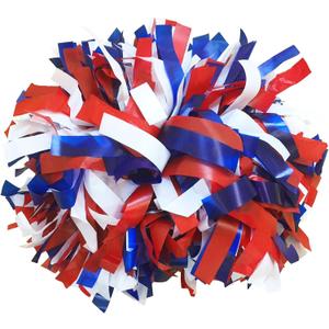Pair, 6" Plastic Cheerleading Pom Pom with Baton Handle (-Royal Blue/Red/White-)