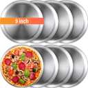 Thenshop 8 Pieces 9 Inch Pizza Pans Bulk Stainless Steel Sets Round Bakeware Pizza Trays for Oven Kitchen Baking Home Restaurant Safe Sturdy Reusable Easy Clean(Silver)