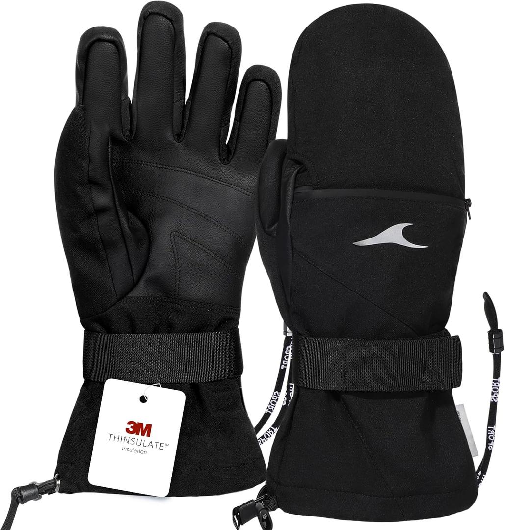 Achiou Ski Gloves,Winter Cold Weather Gloves for Men Women,Waterproof Touchscreen Snow Mittens (Small, Black)