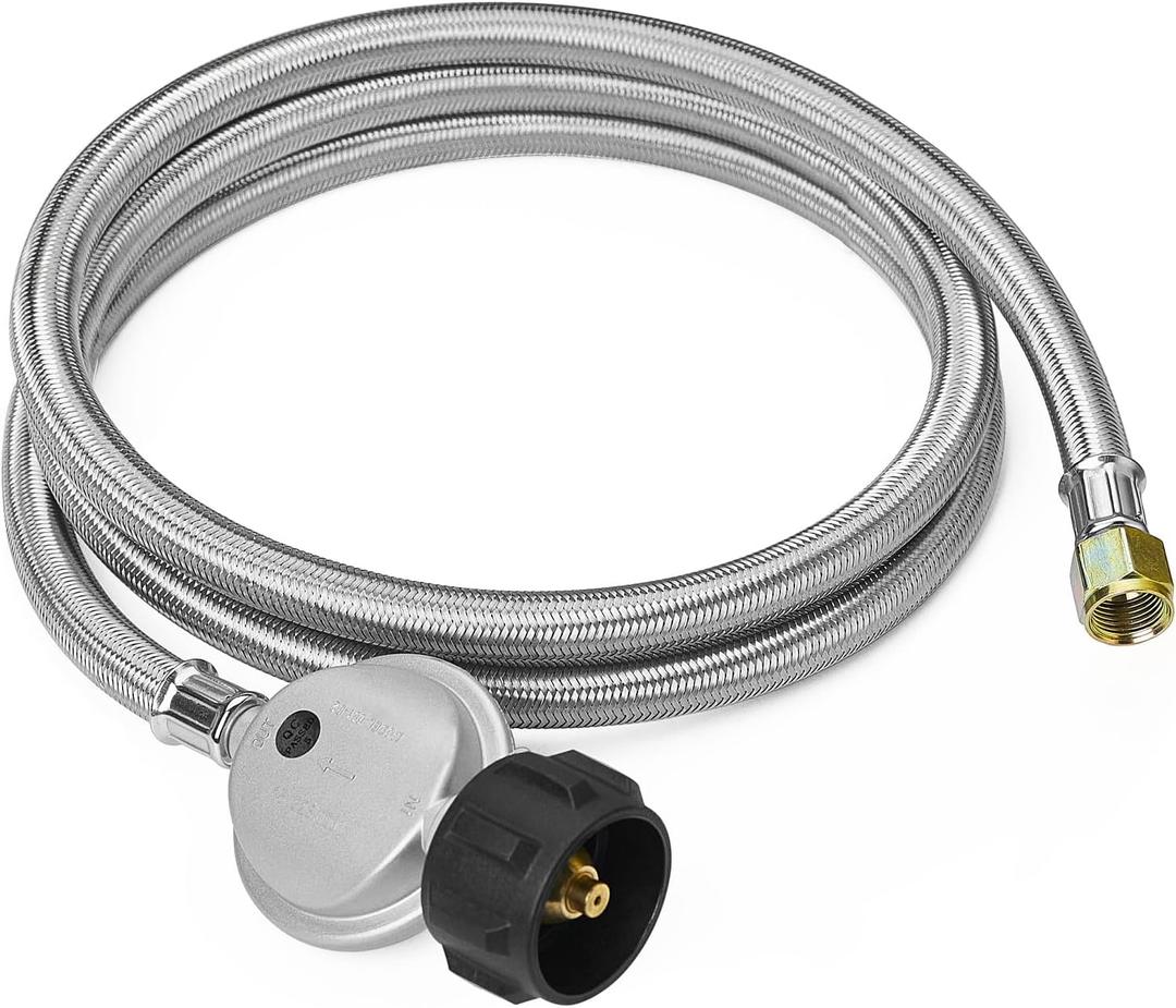 6 Feet Propane Hose with Regulator, Stainless Steel Braided Hose for Blackstone 28''/36'' Griddle, Weber Grill, Propane fire pit and More, 3/8" Female Flare for Most LP Gas Grills