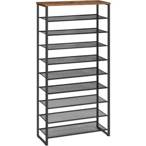 HOOBRO 10-Tier Shoe Rack for Entryway, 29.5" L Shoe Storage Organizer, Large Capacity Shoe Shelf for Closet, Front Door Entrance, Hallway, Holds 36-40 Pairs of Shoes, Rustic Brown and Black BF107XJ01
