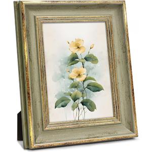 Afuly 5x7 Picture Frame Vintage Antique Photo Frame Retro Green Gold Picture Frames Home Decor for Wall Haning or Tabletop Display, Wedding Birthday Gifts for Mom Grandma Women
