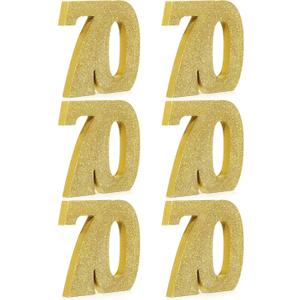 Shellwei 6 Pcs 70th Birthday Decorations for Men and Women, Anniversary Decorations, Gold Glitter Number Table Topper Centerpieces Decor for Birthday Party