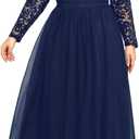 Plus Size Formal Wedding Dresses - Gowns Evening Prom Elegant V Neck Long Sleeve Lace Chiffon Long Maxi Dress, 22 W